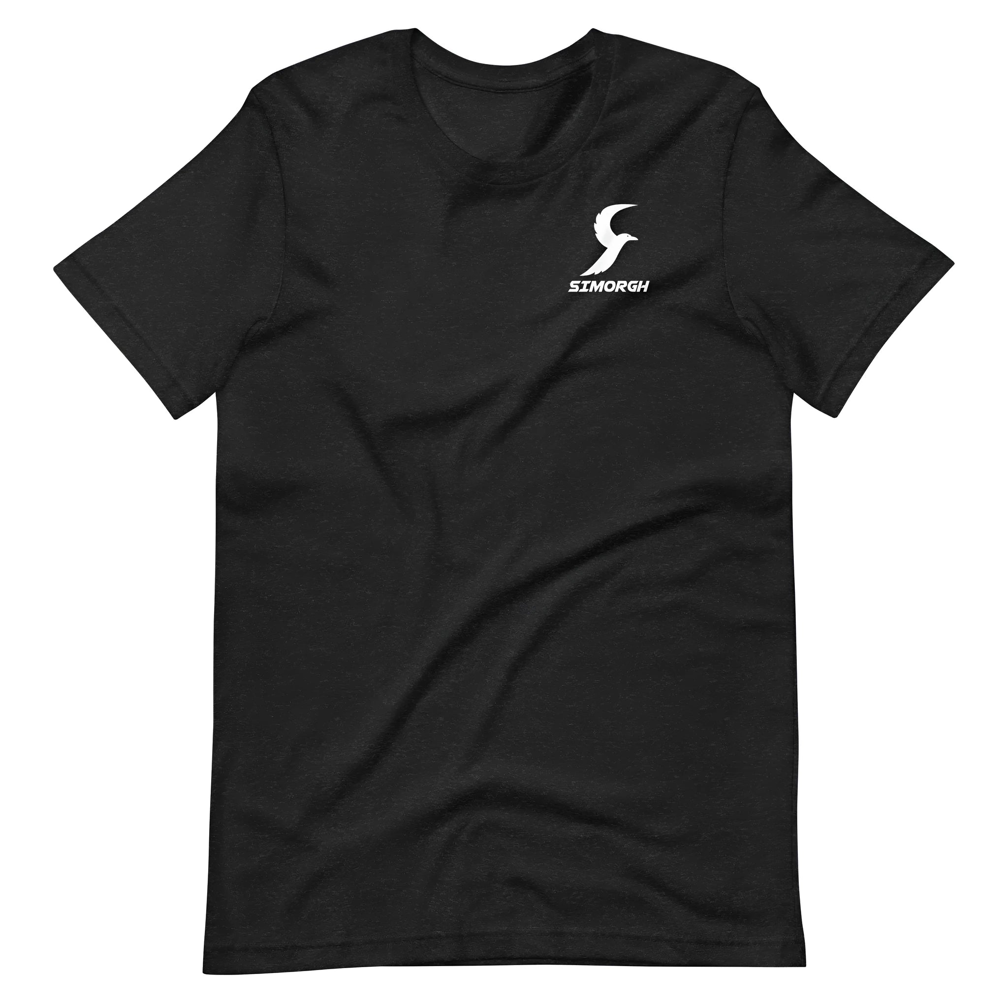Black straight fit cotton T-shirt with short sleeves and a round neck on a hanger.