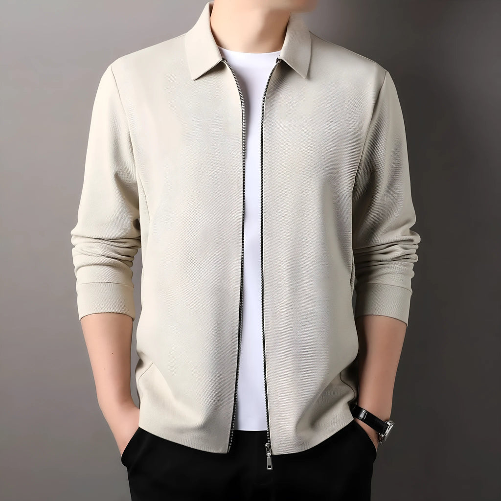 Men's polyester casual business jacket in black, dark grey or apricot with long sleeves