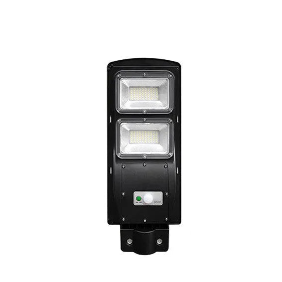 60W integrated solar-powered LED street light unit with remote control for outdoor use.