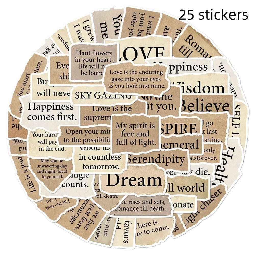 Set of 25 tear English text design TT284 decorative stickers for laptops on a white background.
