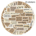 Set of 25 tear English text design TT284 decorative stickers for laptops on a white background.