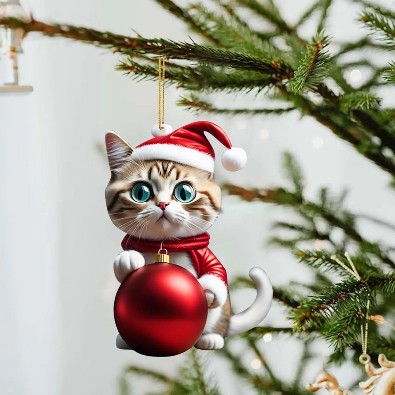 Christmas car hanging ornament featuring cartoon kitten design in transparent acrylic