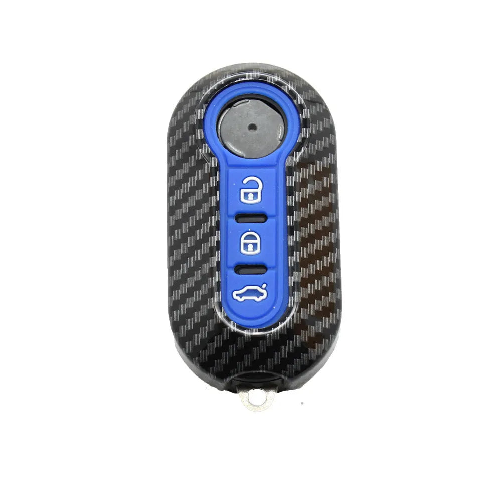 Fiat 500 Boyue carbon fibre pattern key case in black, red and dark blue colours