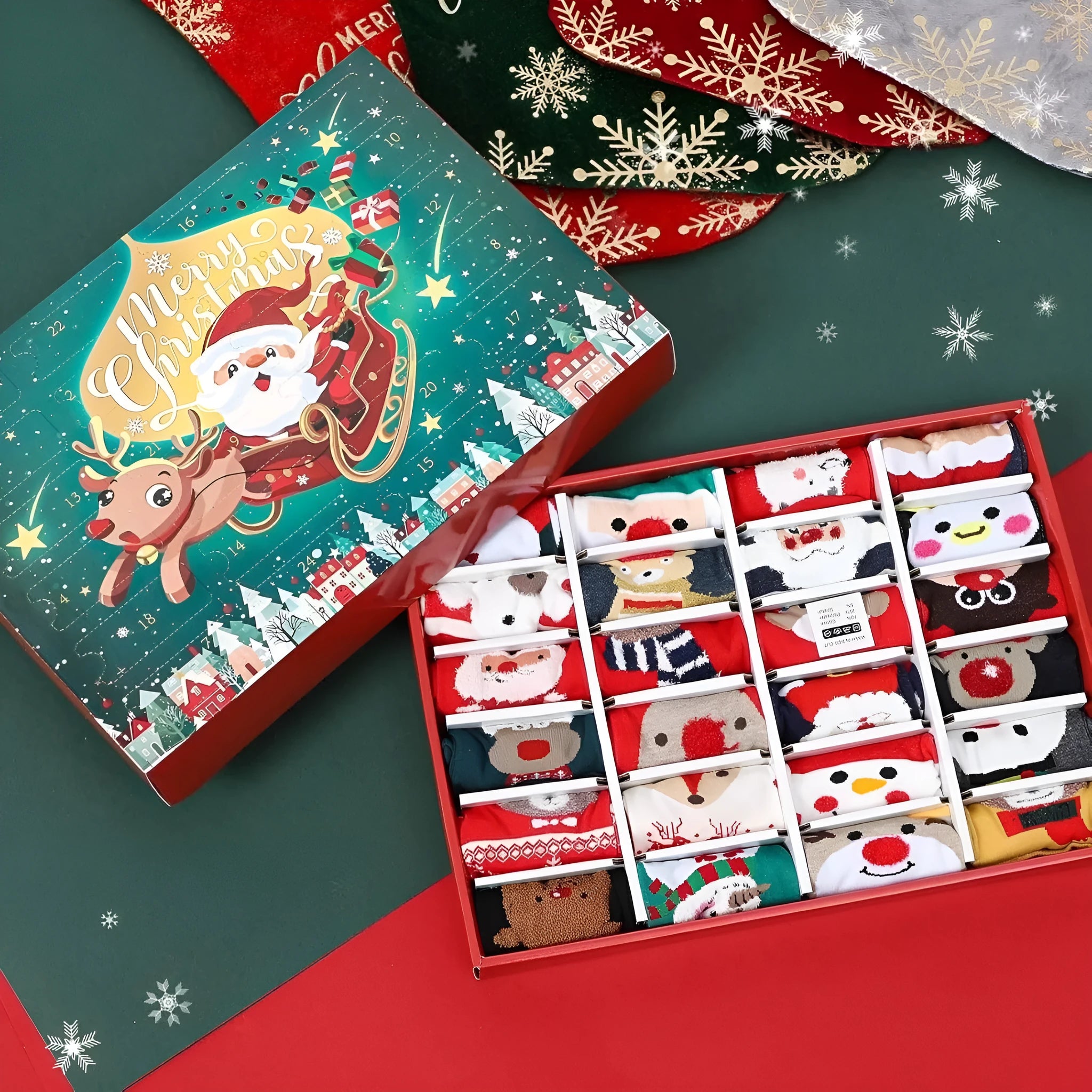 Christmas socks blind box containing random resin craft decoration for holiday displays