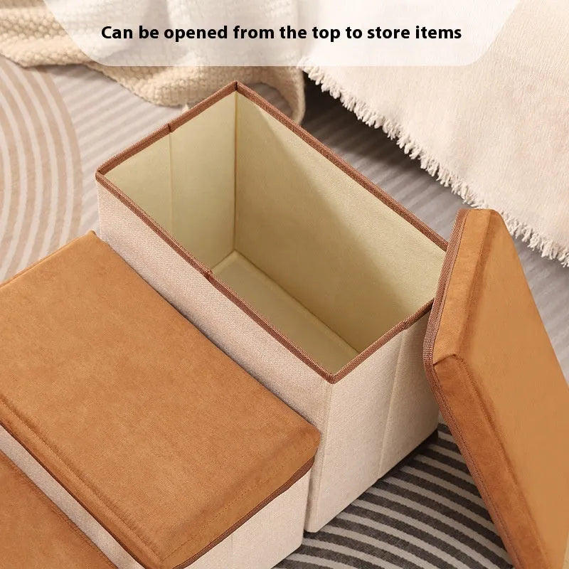 Brown foldable pet stairs steps for dogs with non-slip cloth surface on a floor