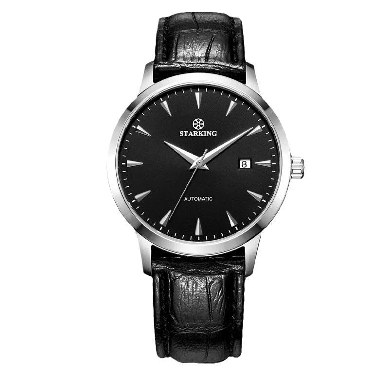 Starking Star Watch automatic men's mechanical watch with light brown leather strap on wrist