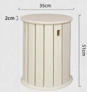 Stackable iron round dining stool in cream colour, showing clean lines and sturdy metal frame.