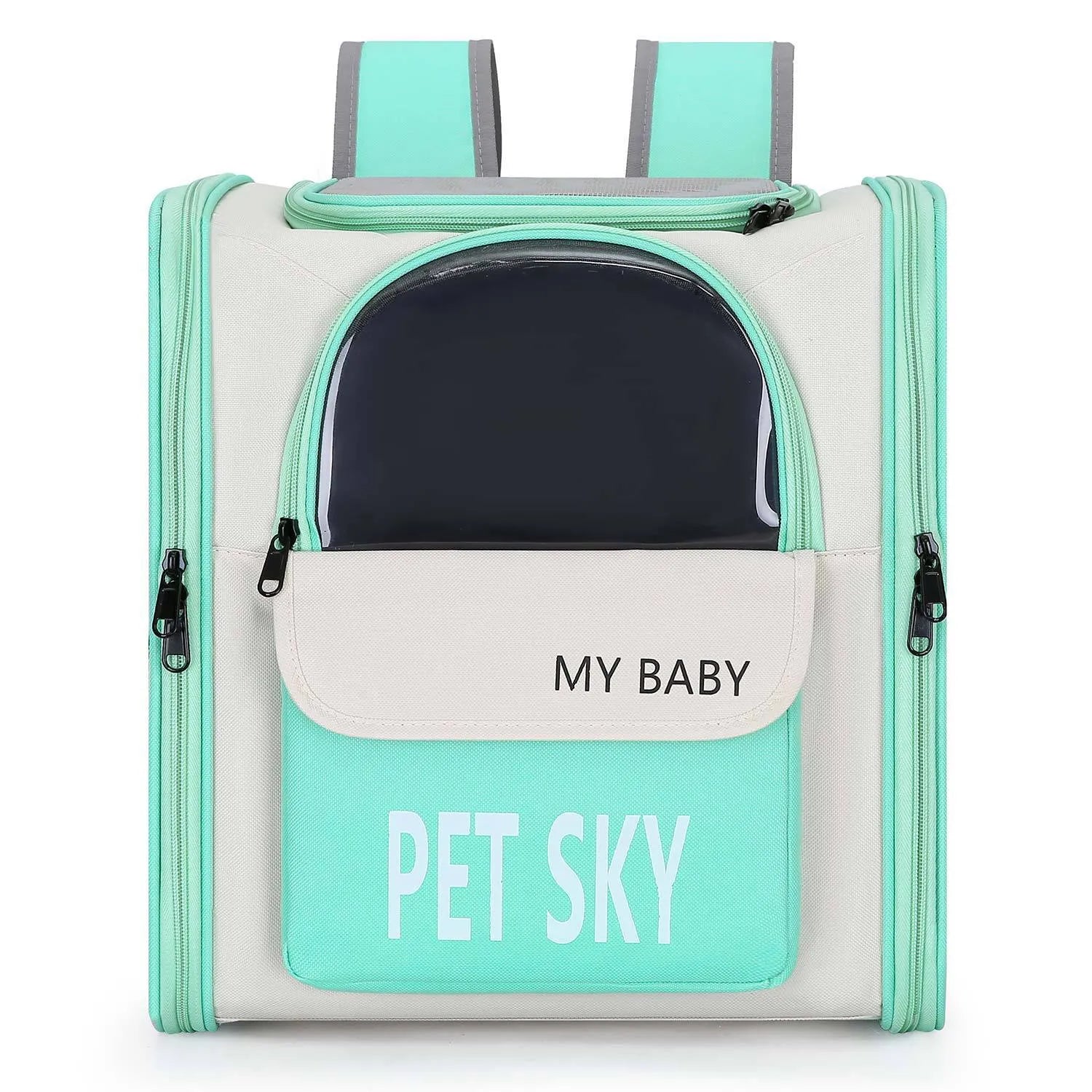 Outdoor portable pet carrier backpack in Oxford cloth with breathable design, black colour option