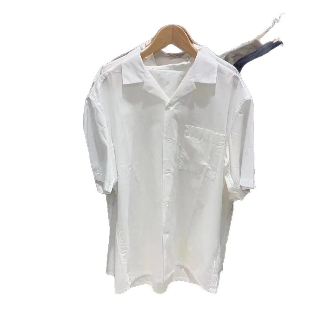 Men's modal cotton open collar shirt in beige, olive, white, and black colours with cardigan style and collage stitching