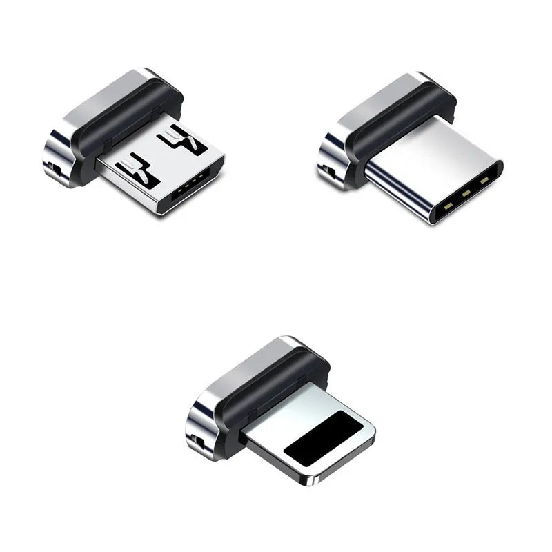 3A magnetic charging adapter with 0.2m main length in black and silver, for Android, iPhone and Type-C devices.