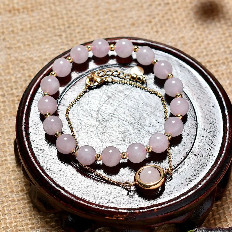 Women's double-layer crystal bracelet with lucky beads and gold electroplating in various natural stone colours