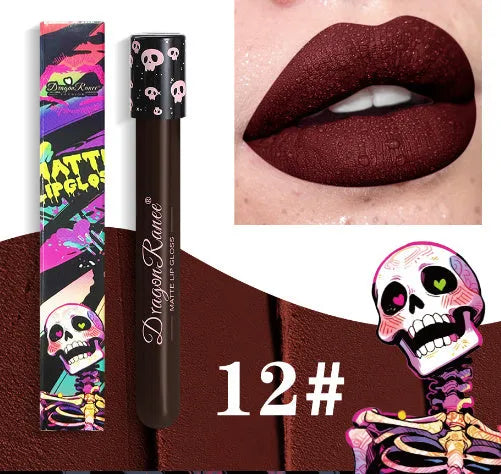 Halloween metallic lip gloss in skull test tube packaging with waterproof formula