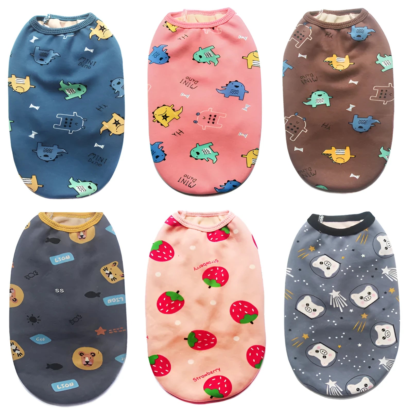 Blue dinosaur polyester plush pet vest for dogs in autumn winter on a neutral background