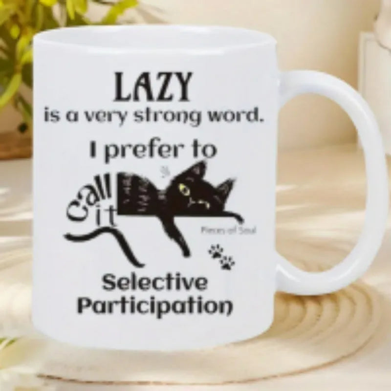 Creative ceramic thermal transfer mug with picture style design showing 11oz capacity