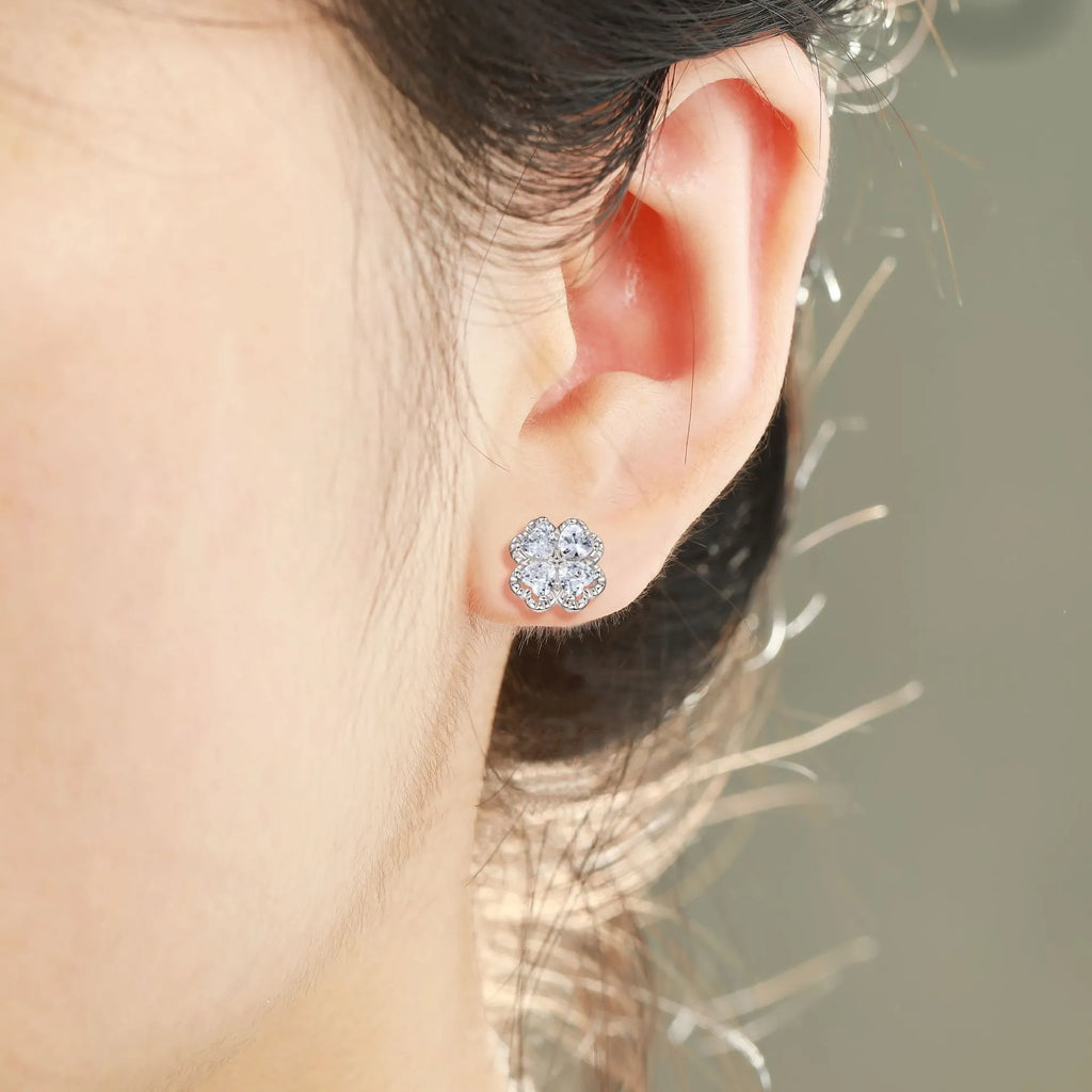 Zeng Yin 925 silver heart-shaped zircon earrings with a white gold colour finish.