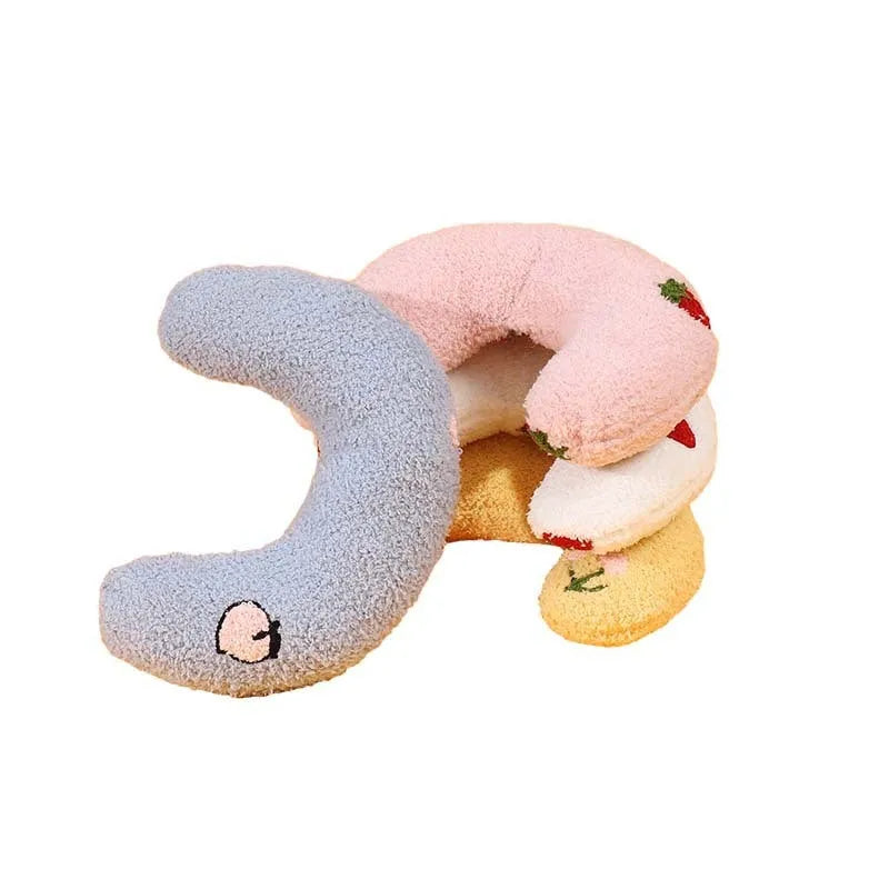 Half moon U-shaped cartoon pet pillow for dogs and cats in blue colour