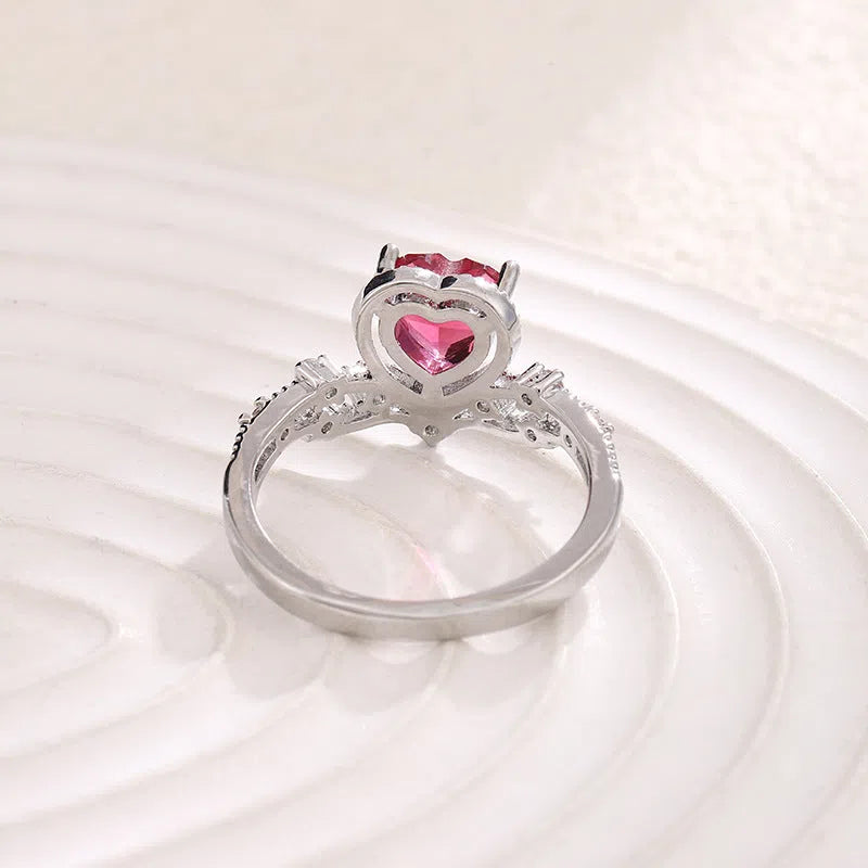 Silver heart-shaped zircon ring for women, copper palace style, available in sizes No 6 to No 10