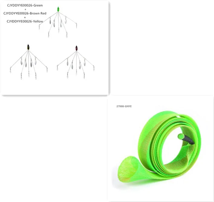 Bassdash umbrella fishing lure rig with 5 swivels and rotating metal sequins in green colour