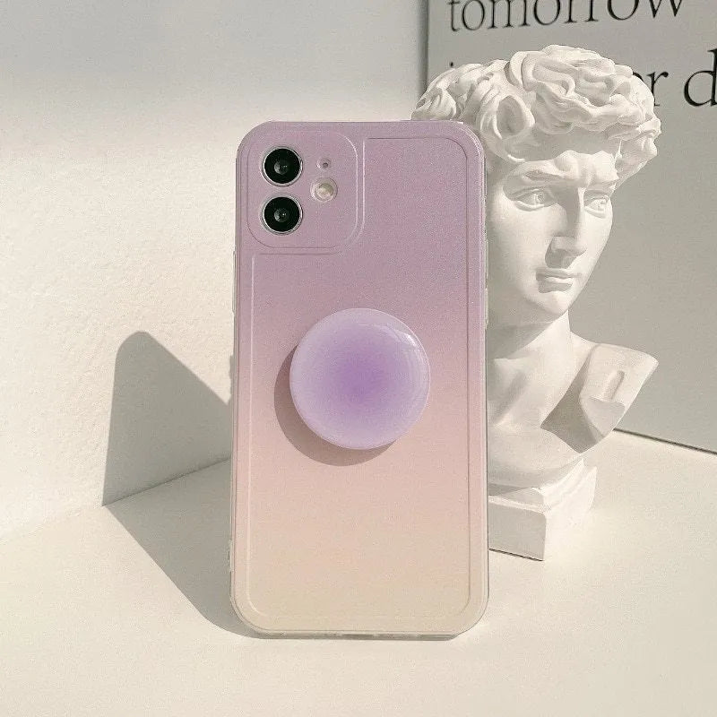 Yellow to purple gradient silicone iPhone case with airbag retractable X bracket protection