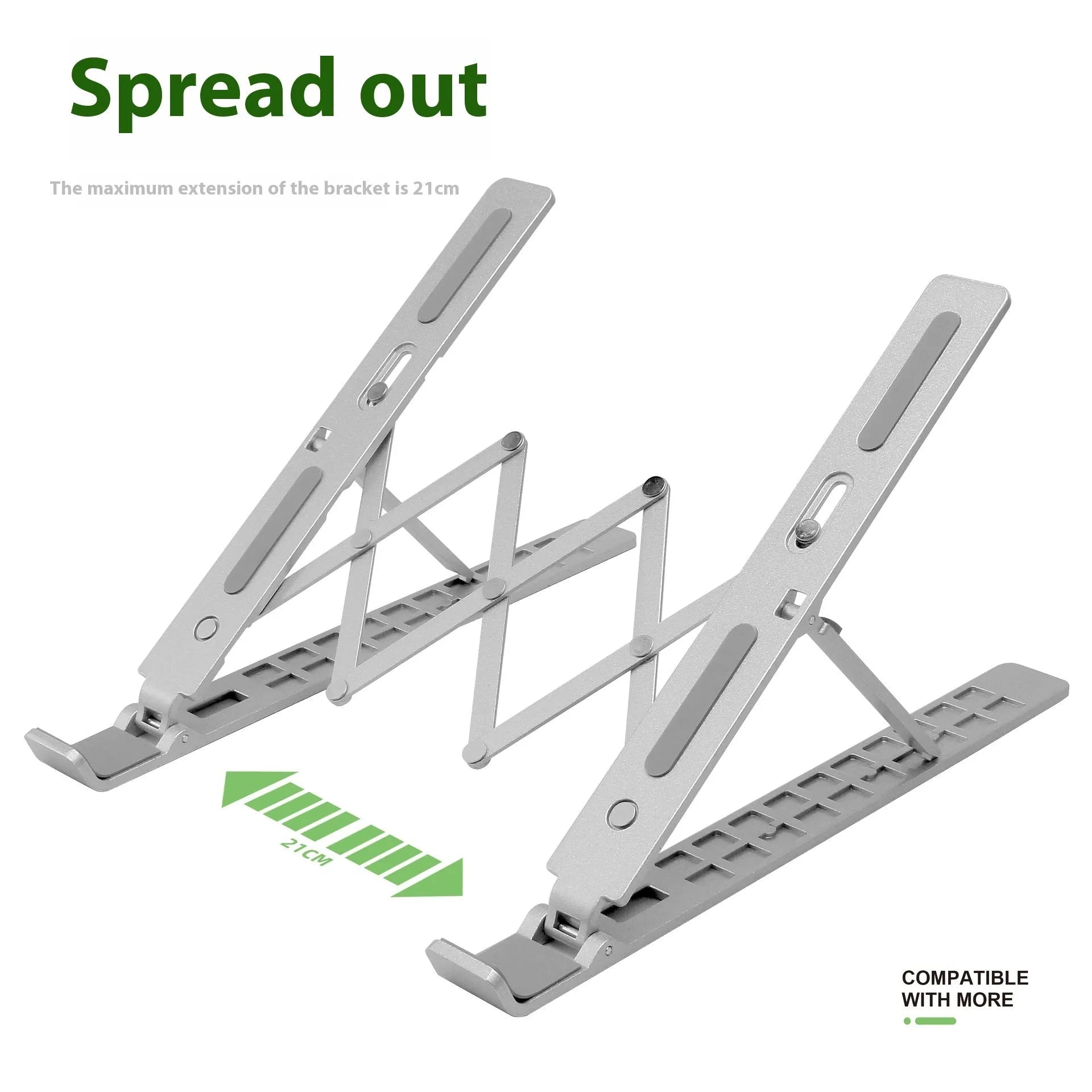 Aluminium alloy three-fork laptop cooling stand with adjustable lifting type in silver