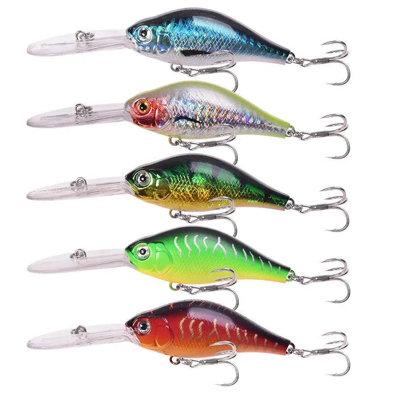 Little Fat Man deep diving minnow fishing lure with long lip, showing colour options.