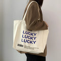 Natural canvas student shopping tote bag with metal magnet buckle and small pocket, 32x31.5x10cm