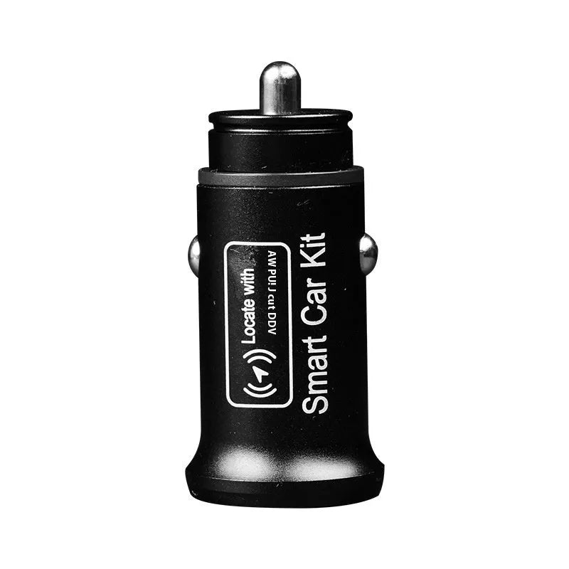 Black ABS plastic car GPS tracker device designed to plug into a vehicle's 12V power outlet for real-time location tracking.