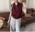 Retro half zip sleeveless knit vest in mesh polyester with Japanese Korean casual styling