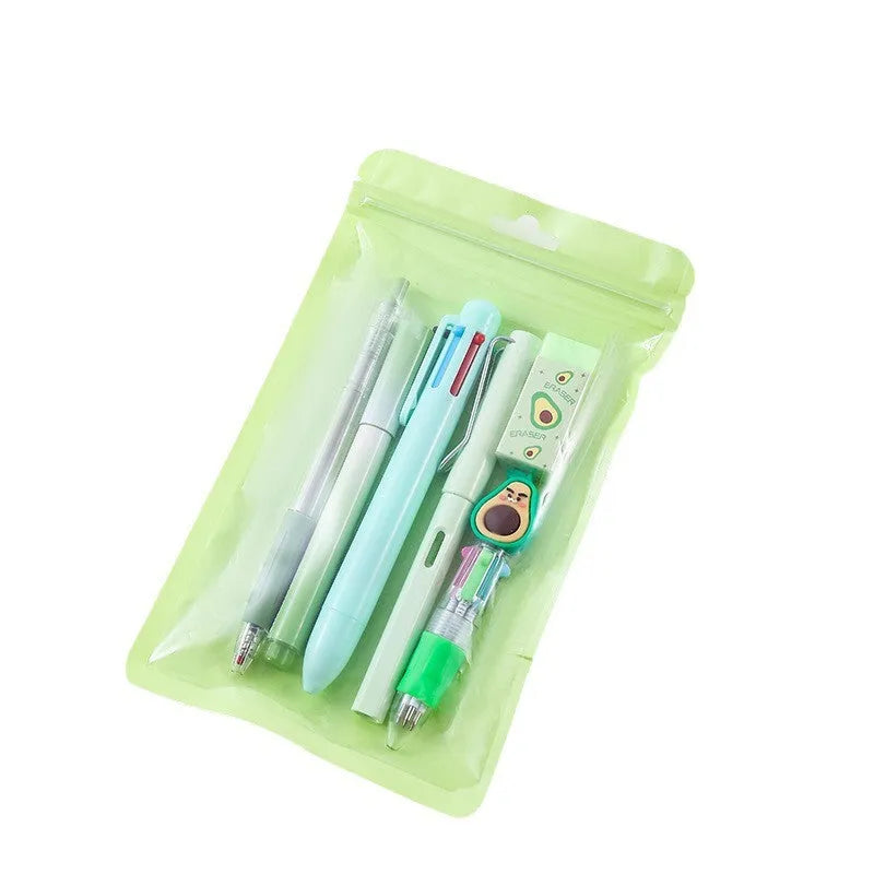 Avocado green 6-piece learning stationery set in compact pack