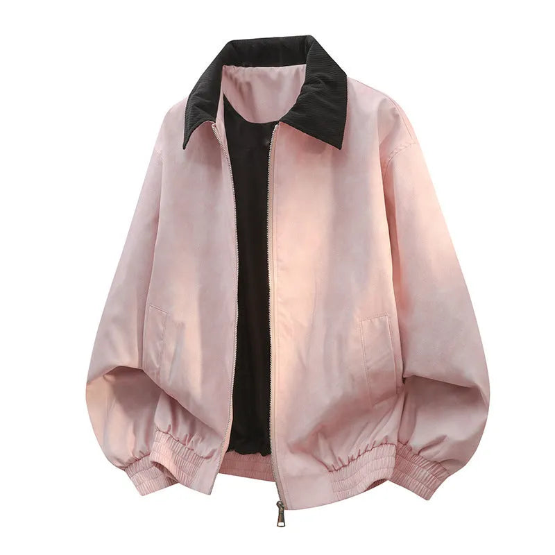 Men's casual jacket with stitching lapel detail in black, shown with straight hem and side seam pockets.