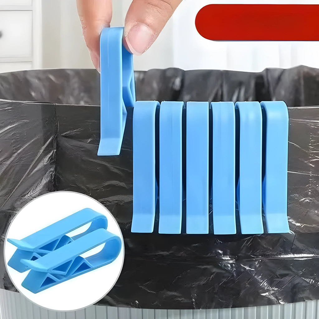 PP plastic non-slip clip for securing a rubbish bag to the side of a bin.