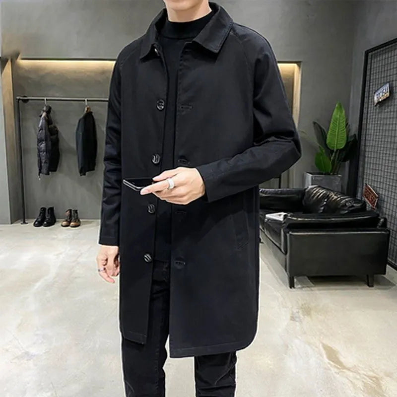 Men's khaki loose fit mid-length trench coat made from rabbit fur fabric