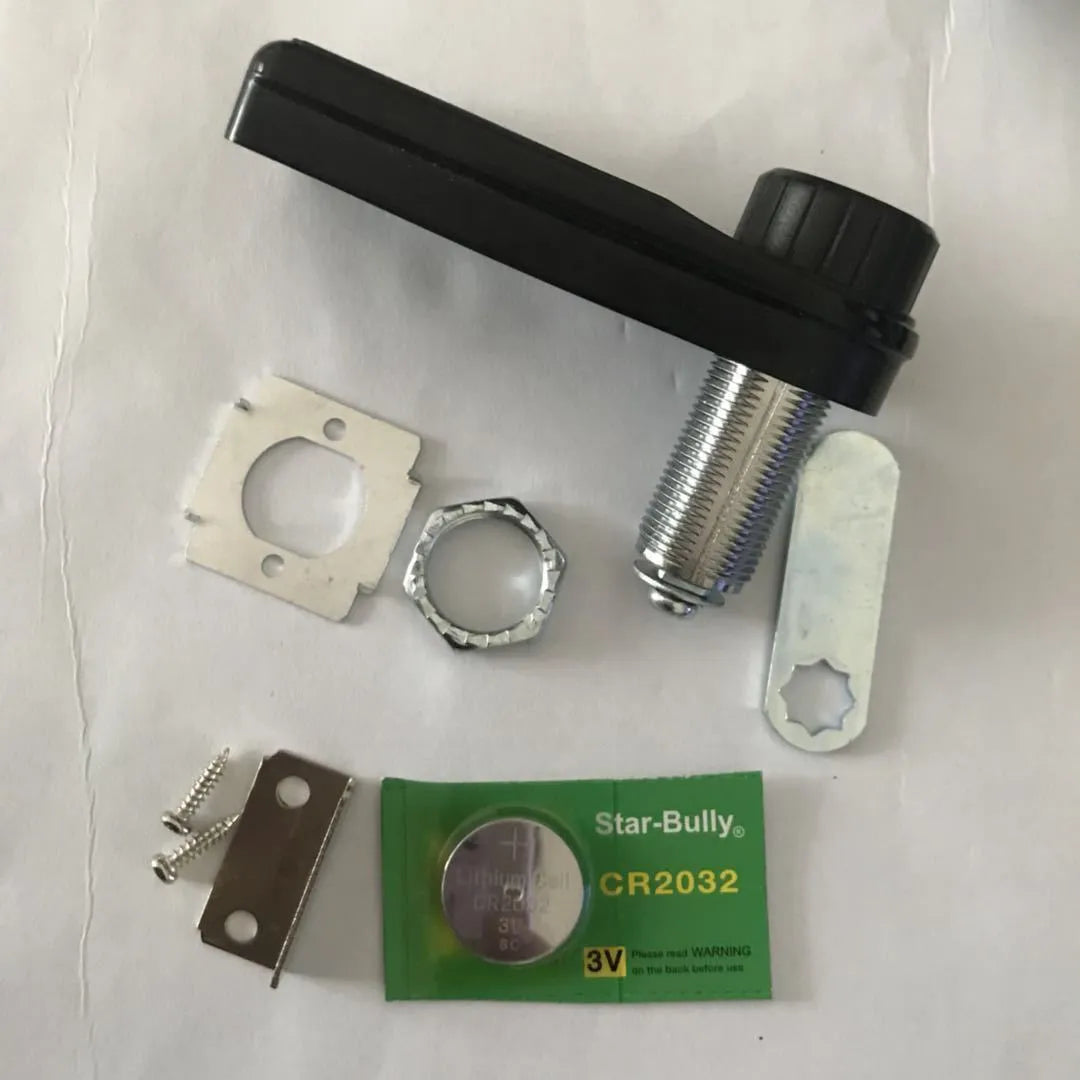 Home electronic cabinet lock in silver metal finish with screw mechanism and lock body, suitable for wooden and metal cabinets