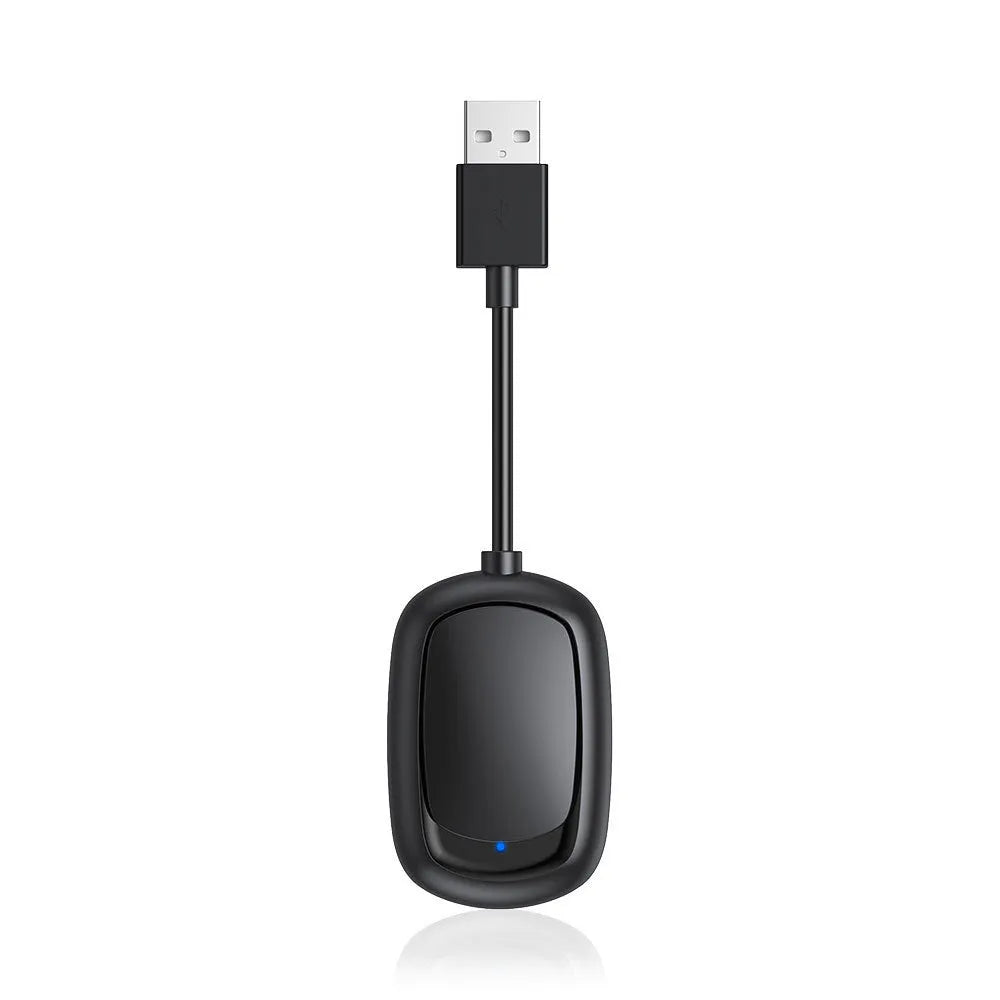 Wireless CarPlay Android Auto adapter with USB connection in ABS plastic housing