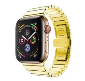 Stainless steel metal watch strap with butterfly buckle for Apple Watch in multiple colour options