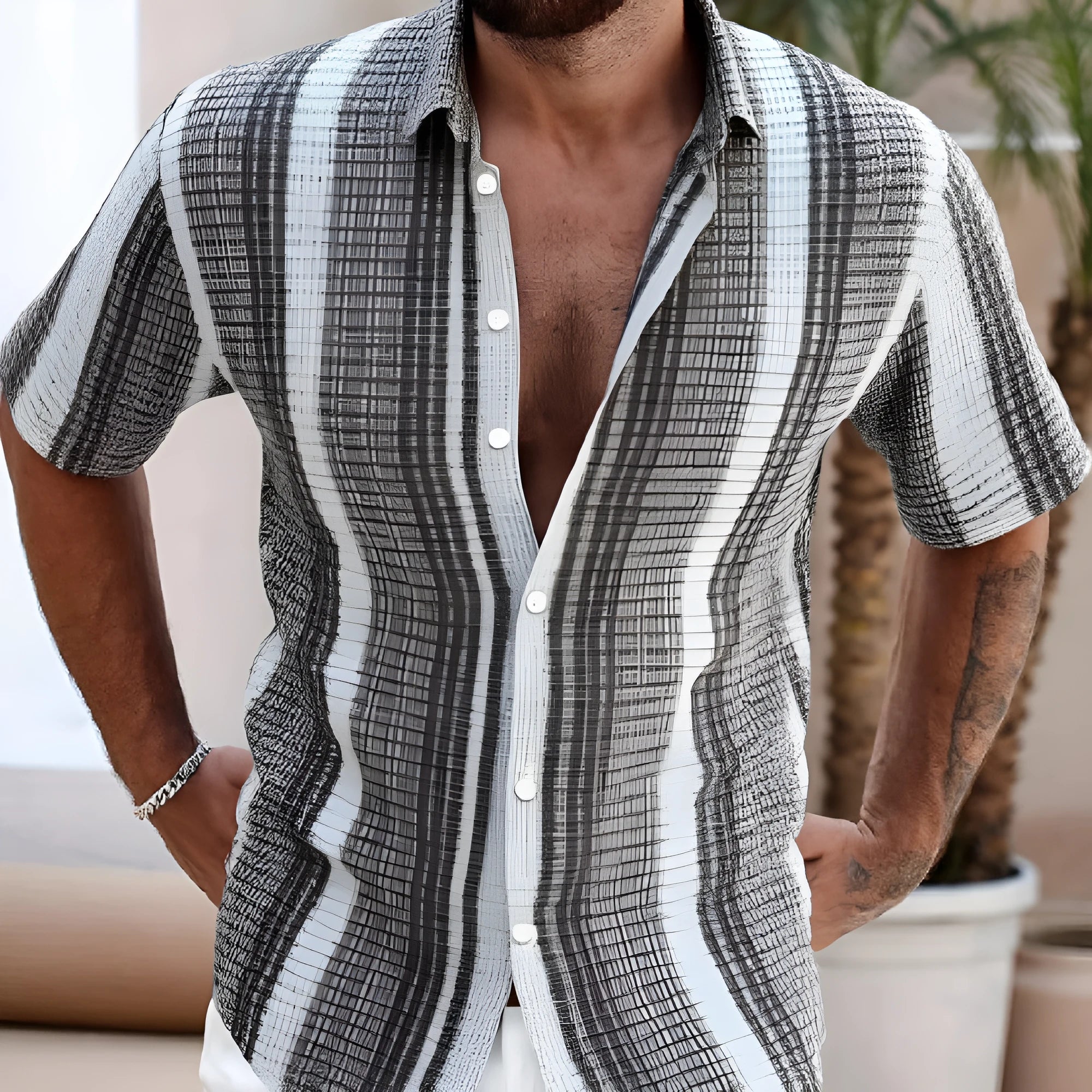 Men's slim fit floral print beach shirt in polyester with 3D digital printing detail