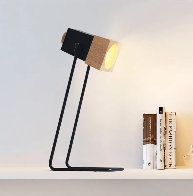 7W LED desk lamp with rubber wood and iron art body, rotary and button switch, eye protection and anti-myopia functions.