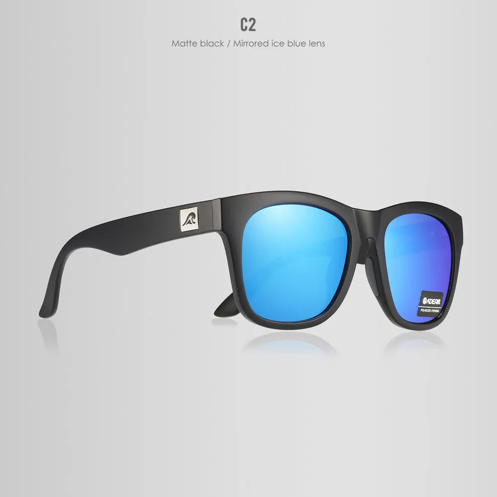 Polarised sunglasses with TAC lenses and PC frame for outdoor driving and fishing.