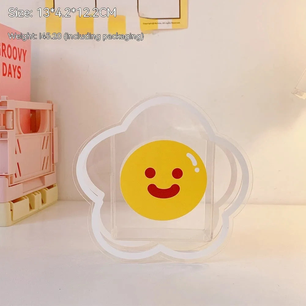 Square clear acrylic storage box with a lid, showing one of the cute decorative designs such as the Strawberry Rabbit pattern.