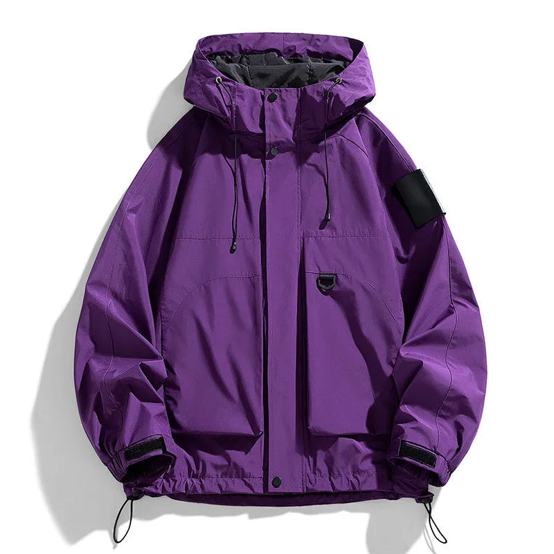 Men's waterproof windproof hooded jacket in black, purple or ginger yellow colour options