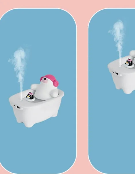 White creative USB air humidifier with large water tank on a desk.