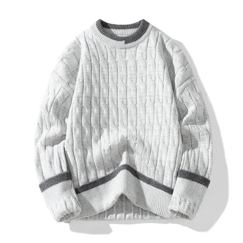 Men's two-piece acrylic winter sweater set in loose fit with long sleeves showing colour options
