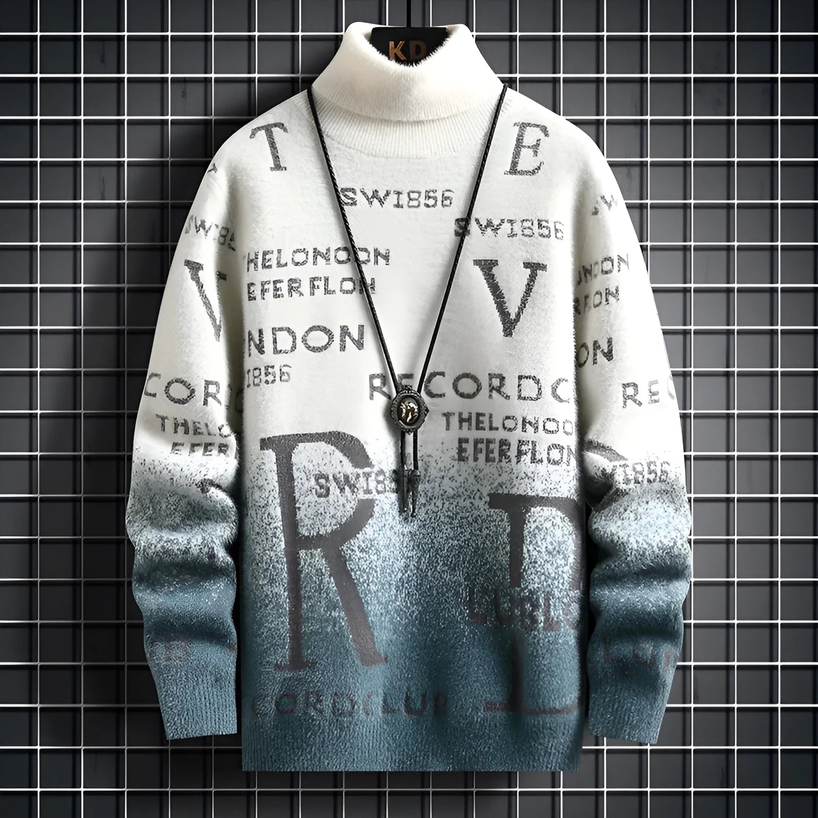 Men's gradient mink fleece turtleneck sweater, slim fit, long sleeve, high collar, nylon blend, rice and green colour