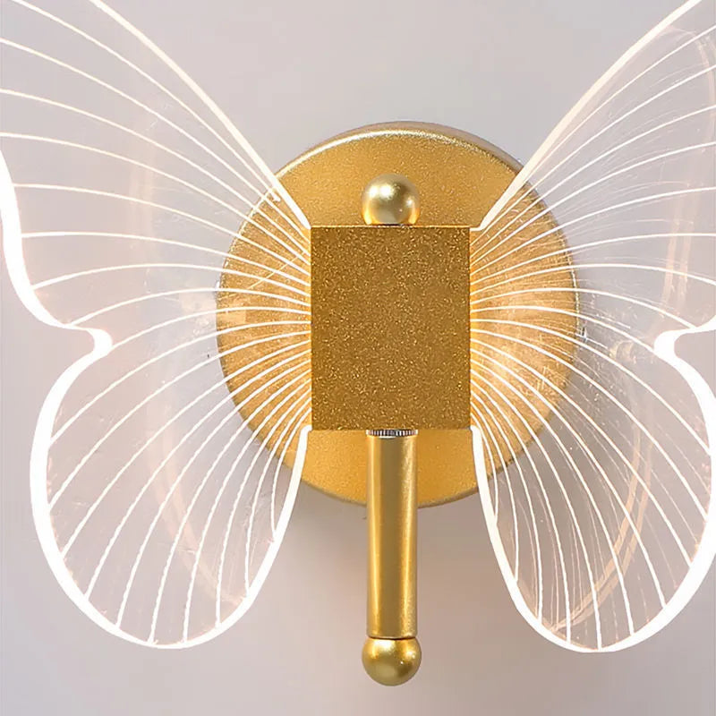Butterfly acrylic wall lamp with golden three-colour dimming warm decorative lighting fixture