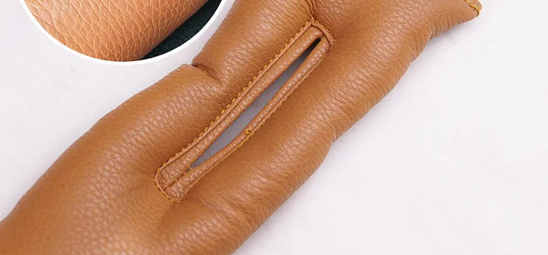 Leather-look PU car seat gap filler strip in black, beige, brown, and grey colours.