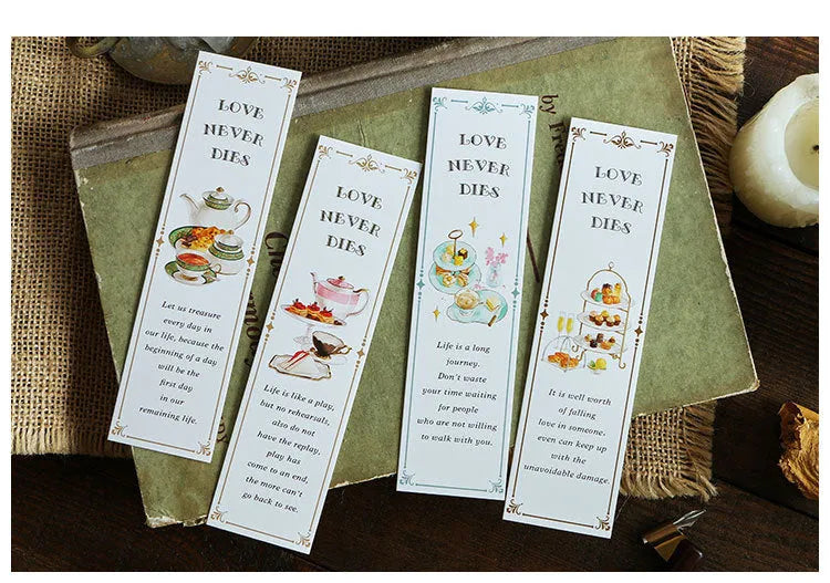 Pack of 30 thick cardboard bookmarks with various designs including Phantom of the Opera, each 40mm by 150mm.