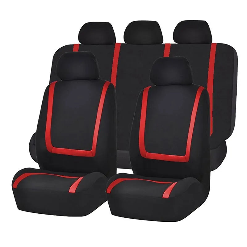 Fully enclosed car seat cover set showing fabric material and multiple colour combination options