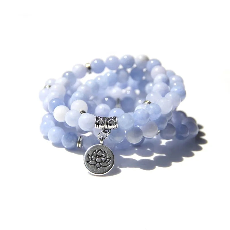 Geometric natural stone bracelet with angel echeveria and lotus design for women in various colours