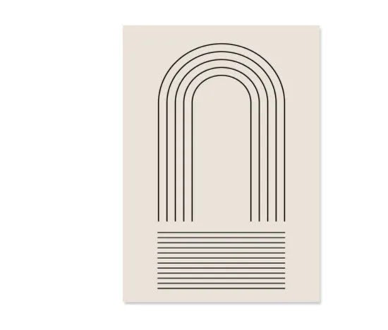 Abstract line design spray-painted on a frameless canvas wall art print in a boho style.