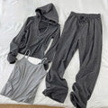 Women's casual sports suit in gray with princess sleeves, long-sleeve top, shorts, and vest